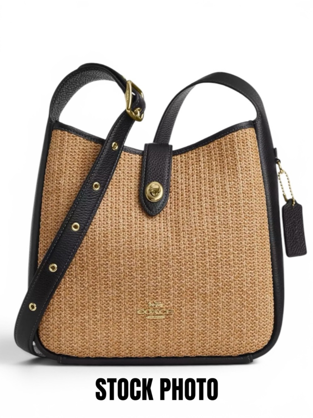 COACH Hadley Convertible Straw and Pebble Leather Crossbody/Shoulder Bag - Picture 13 of 15